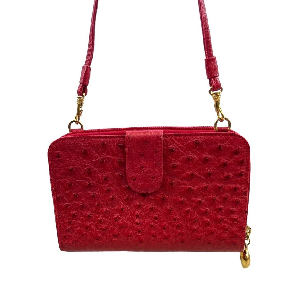 Lorenzi Women’s Cherry Red Leather Evening Bag with Gold Details Sz S